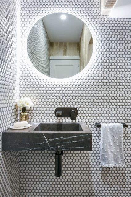 Powder Room Patterns 10 Pretty Looks With Penny Tiles In 2020 Powder
