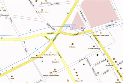 Piccadilly Circus Stadtplan Mit Satellitenfoto Und Unterkünften Von London