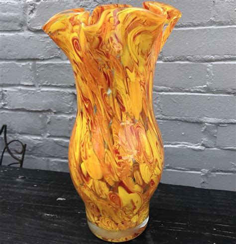 Italian Murano Art Glass Vase 1175 Murrine Flared W Yellow Red