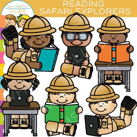 Safari Kids Reading Clip Art Images And Illustrations Whimsy Clips