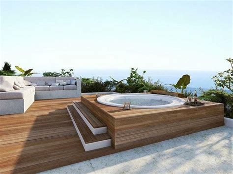 Pin By Dandolinar On Terrace Rooftop Jacuzzi Outdoor Outdoor Bathtub Hot Tub Landscaping