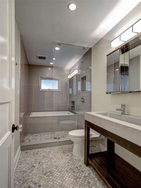 Tub And Shower Combine In Unique Way In Guest Bath Narrow Bathroom