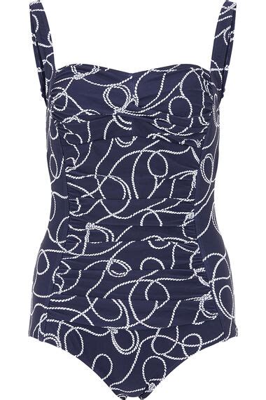 Nautical Print Ruched Front Swimsuit