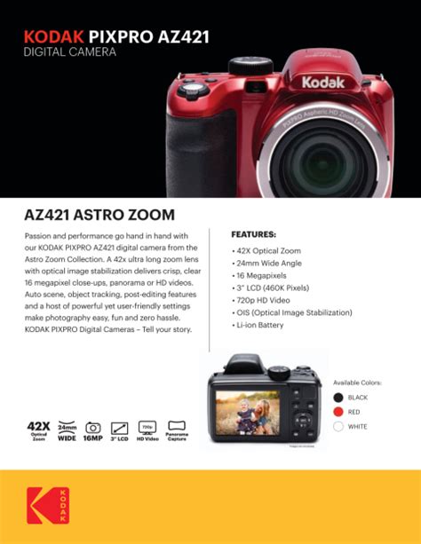 Kodak Pixpro Az421 Bridge Digital Camera 16mp 42x Optical Zoom Hd720p