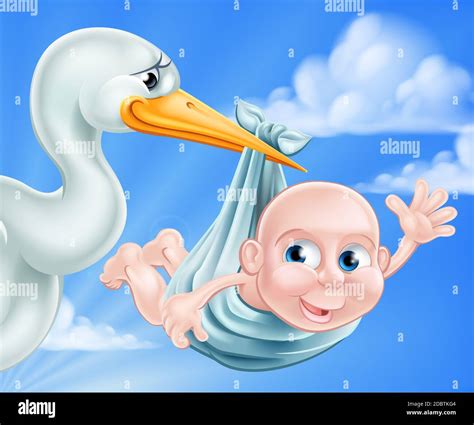 An Illustration Of A Cartoon Stork Delivering A Newborn Baby A Classic