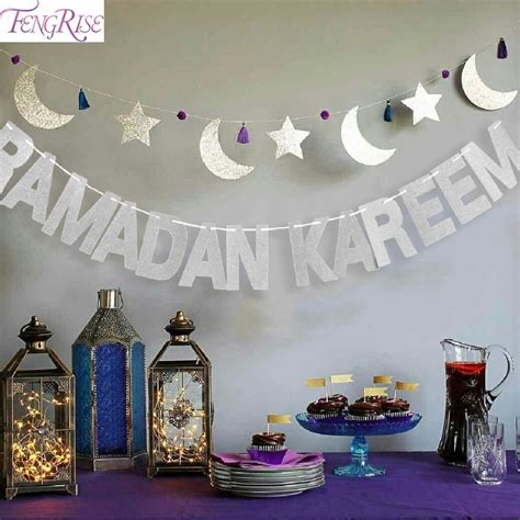 Fengri Eid Mubarak Kareem Balloon Glitter Gold Banner Eid Ramadan