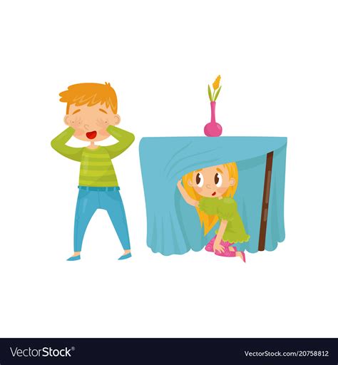 Brother And Sister Playing Hide And Seek Girl Vector Image