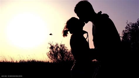 Romantic Kiss Kissing Sunset Shadow Couple Love Hd Widescreen Wallpaper