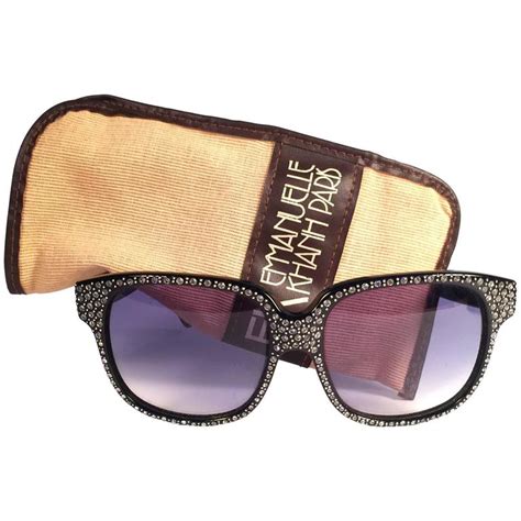 New Vintage Emanuelle Kahn Paris Rhinestones Accents Black Sunglasses France At 1stdibs