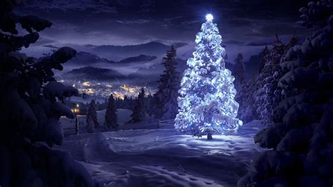 Wallpaper 1920x1080 Px Christmas Tree Lights Night Snow 1920x1080
