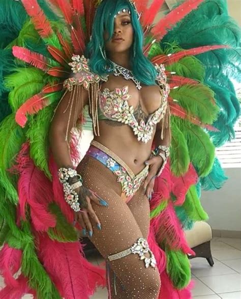 Bad Girl Riri Rihanna Rocks Very Revealing Bikini And Blue Hair At Barbados Carnival Video