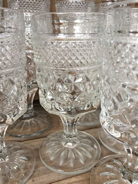 Vintage Set Of 14 Anchor Hocking Wexford Pattern Wine Water Etsy Clear Glass Vintage