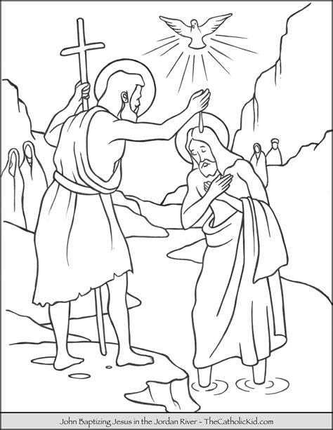 Saint John Baptizing Jesus In The River Jordan Coloring Page