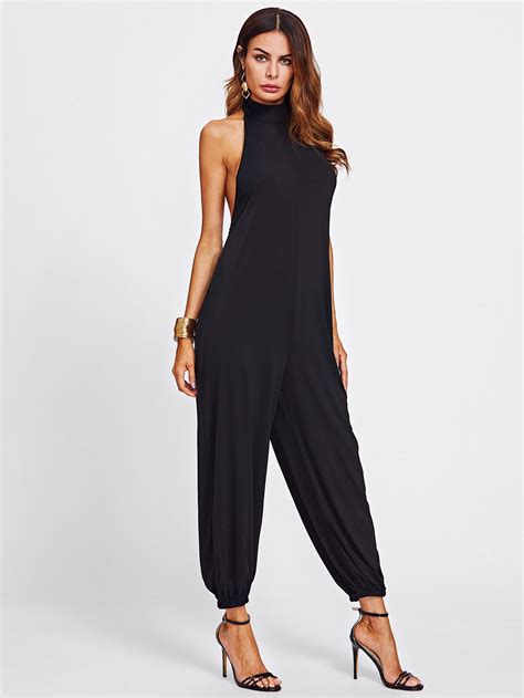 backless halter jumpsuit shein sheinside