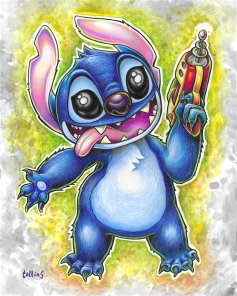 Stitch Fan Art Print Prismacolor And Watercolor By Bryan Etsy