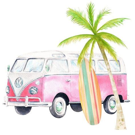 Summer Hawai California Van Combi Wolksvagen Surf Surf Board