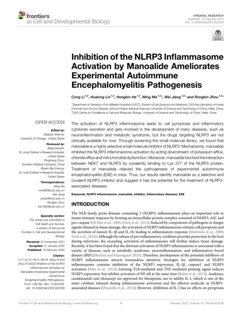 Pdf Inhibition Of The Nlrp3 Inflammasome Activation By Manoalide