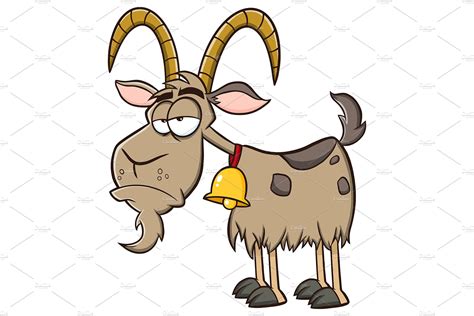 Grumpy Goat Cartoon Mascot Character Pre Designed Photoshop Graphics
