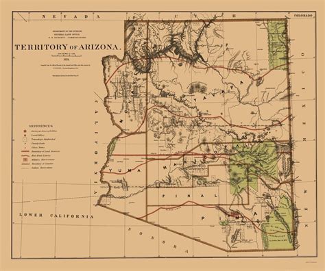 Arizona Territory Glo 1876 2300 X 2750 Ebay Arizona Map Map