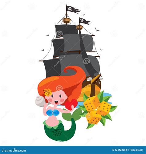 Mermaid Pirate Ship On Ocean Royalty Free Stock Photography