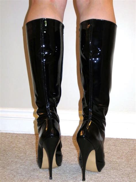 Knee Boots Uk 5 Eu 38 Black Patent Leather High Heeled With Etsy