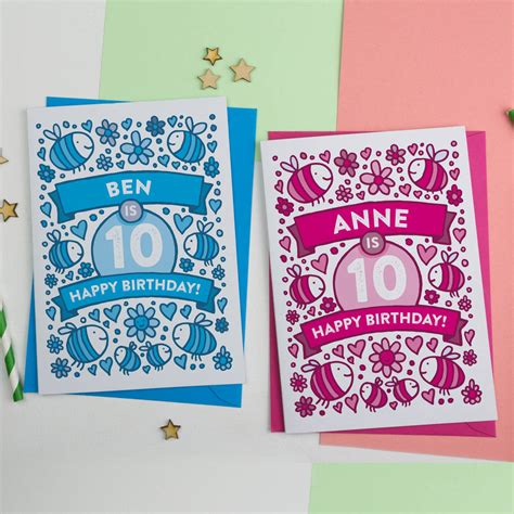 Personalised Bees Illustrated 10th Birthday Card By A Is For Alphabet