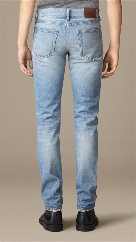 Burberry Slim Fit Washed Japanese Denim Jeans In Light Indigo Blue