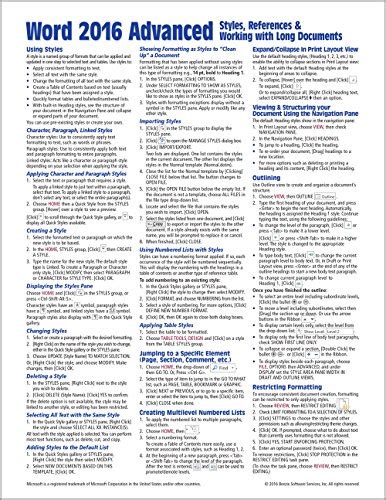 Microsoft Word 2016 Advanced Quick Reference Guide Windows Version