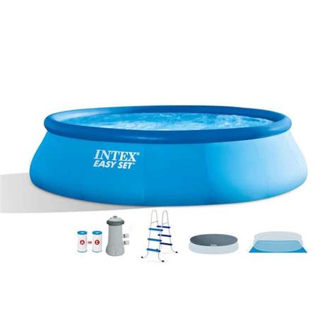 Intex 15 Ft X 42 In Round Inflatable Easy Set Swimming Pool And
