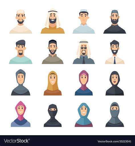 arabic faces avatars muslim characters portraits vector image