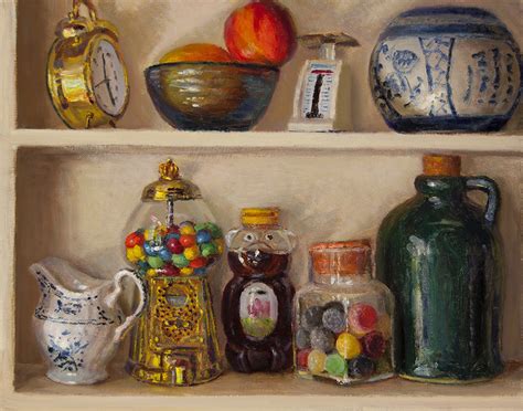 Wang Fine Art Still Life With Candy Dispenser On Shelf Original Oil