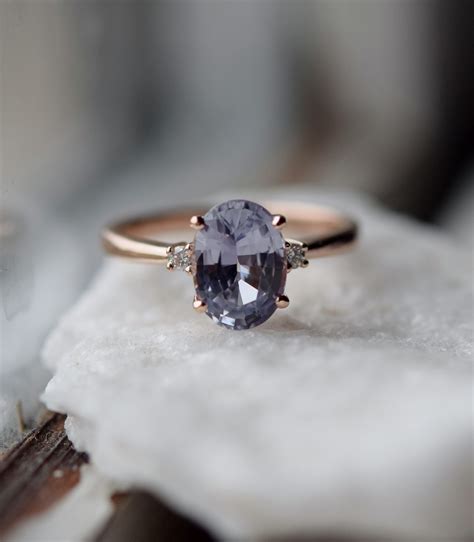 Blue Grey Sapphire Ring Engagement Ring Rose Gold Engagement Ring