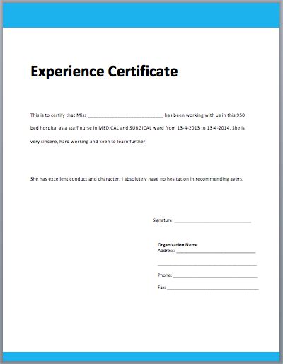 Work Experience Certificate Template Microsoft Word Templates