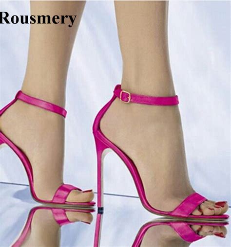 Free Shipping Women Fashion One Strap Pink Leather High Heel Sandals Charming Ankle Strap Thin