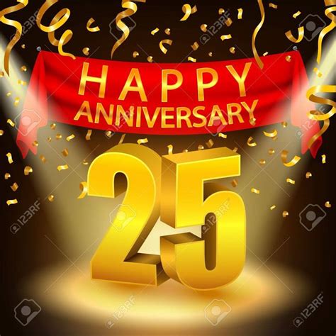 Happy 25th Anniversary Celebration With Golden Confetti And Spotlight