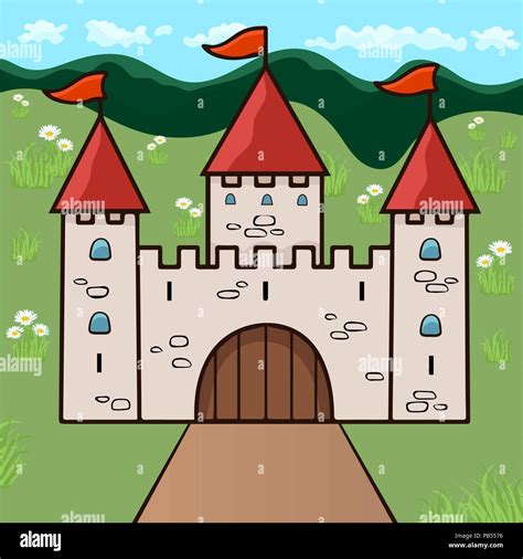 Castillo Caricatura Dibujo Ilustración Vectorial Beige Piedra