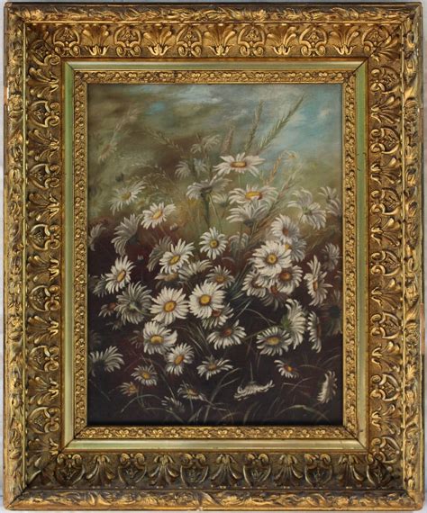Antique Floral Original Oil Painting Daisies Circa Late 1800s Vintage