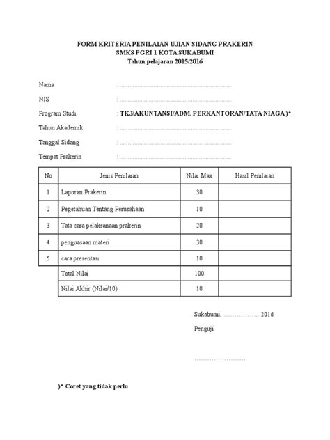 Contoh Penilaian Pkl Smk Delinewstv