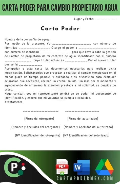 Carta Poder Para Cambio De Propietario De Agua Guia 2023💧