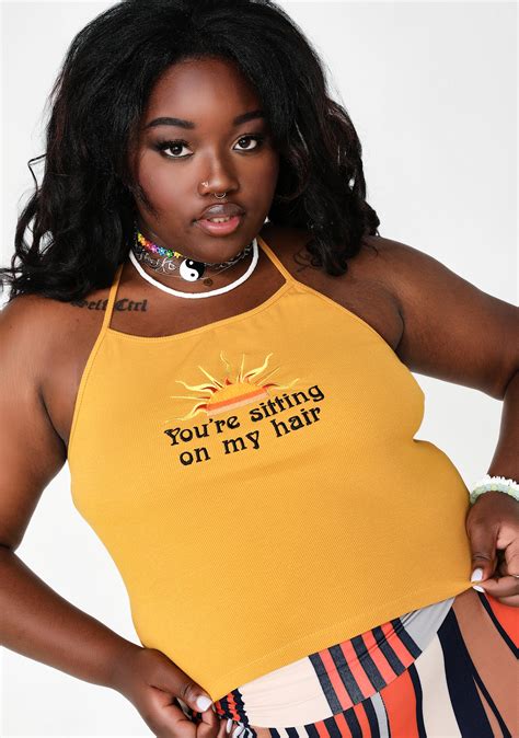 Current Mood Plus Size You Re Sitting On My Hair Halter Top Dolls Kill