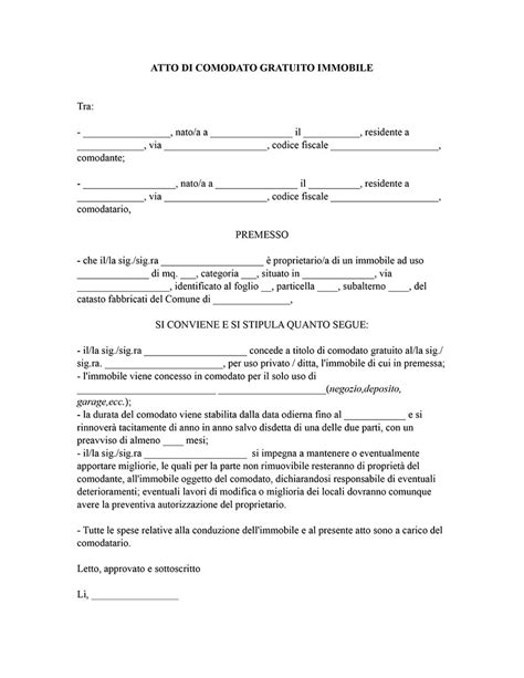 Oltre al carattere essenziale della gratuità, il comodato d'uso gratuito è definito anche reale (si realizza appunto con la consegna del bene in oggetto) e bilaterale imperfetto, in quanto l'obbligazione è a carico del solo comodatario, che deve restituire il bene, mentre il comodante non ha pressoché alcun obbligo, se non. Fac simile contratto comodato d'uso gratuito immobile ...