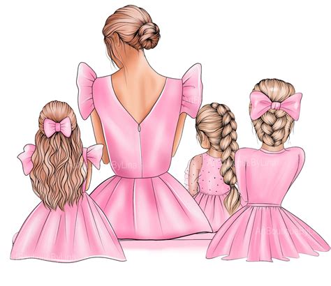 Mother Daughters Clipart Mom 3 Girls Clipart Mom Clipart Etsy
