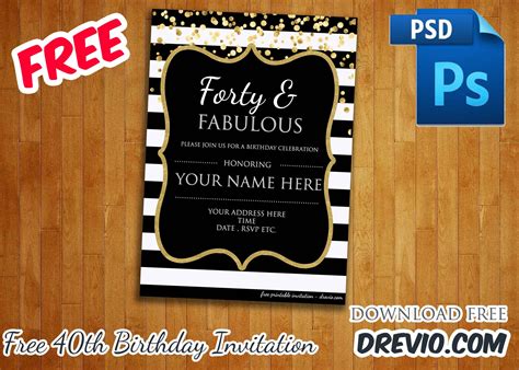 40th Birthday Invitation Template Free Free Printable Birthday