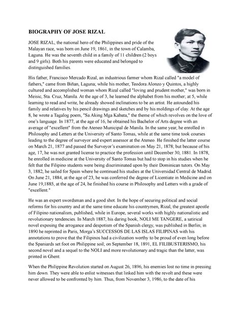 Biography Of Jose Rizal Biography Of Jose Rizal Jose Rizal The