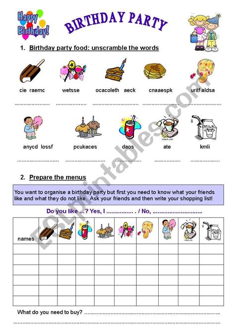 Organize Your Birthday Party Esl Worksheet By Zeline