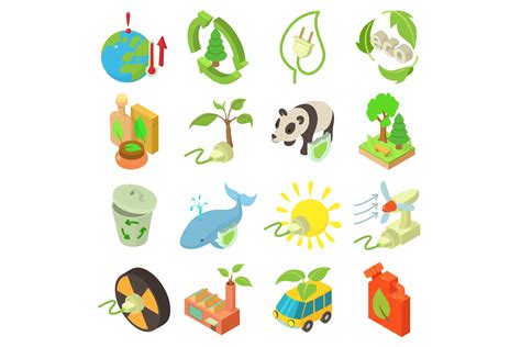 Ecology Icons Set Isometric Style 367252 Icons Design Bundles