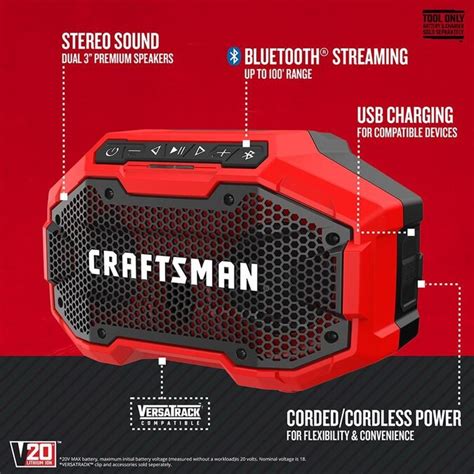 Craftsman V20 20 Volt Max Cordless Jobsite Bluetooth Speaker In The