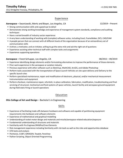 Aerospace Resume Samples Velvet Jobs