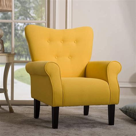 Modern Accent Chair Single Sofa Comfy Fabric Upholstered Arm Chair Living Room Yellow