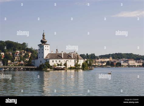 Austria Gmunden Lake Traunsee Ort Castle On The Waterfront Stock